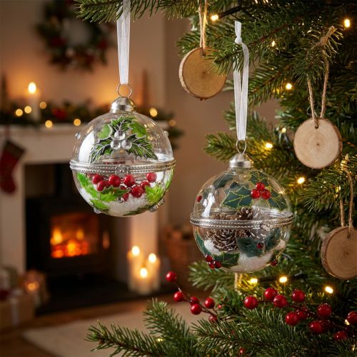 Christmas tree balls glass to fill holly Ø6cm 2pcs | Floristik24.co.uk