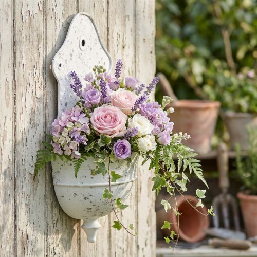 Shabby Chic Wall Bowl Metal Half Round White 24cm×10cm×47cm | Floristik24.co.uk