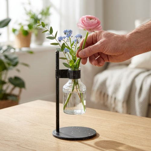 Decorative vase decorative bottle glass with metal stand black Ø13cm | Floristik24.co.uk