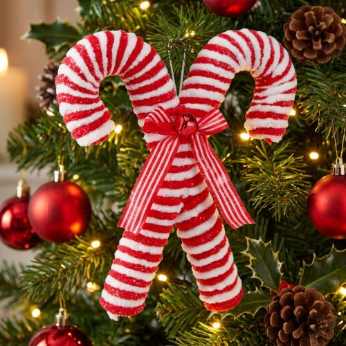 Product Decorative candy canes for hanging Christmas tree decorations red and white 28 cm