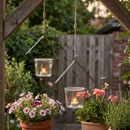 Lantern house, tealight holder for hanging, metal decoration, glass H21.5cm 2pcs | Floristik24.co.uk