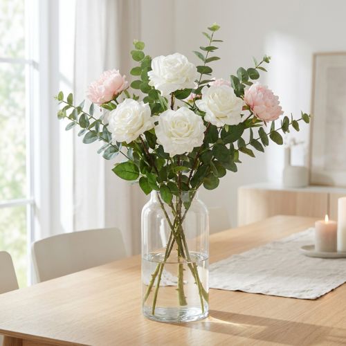 White Rose Fake Rose on Stem Silk Flower Fake Rose L72cm Ø13cm | Floristik24.co.uk