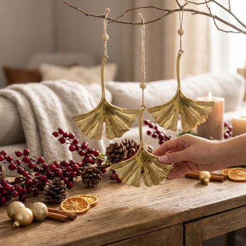 Ginkgo leaf pendant, Advent decoration, metal decoration for autumn Golden L12cm 12 pcs | Floristik24.co.uk