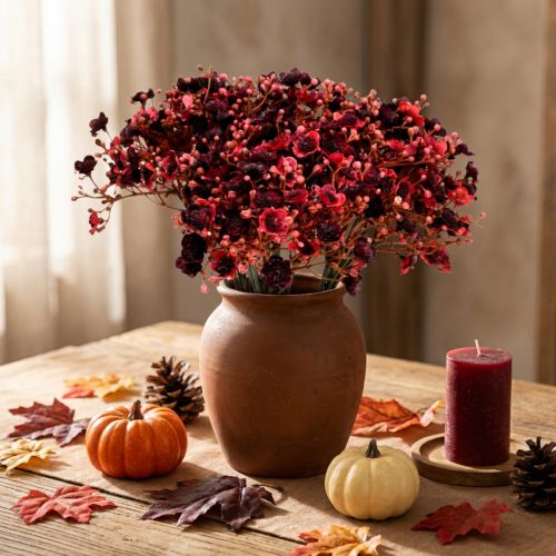 Gypsophila artificial red artificial flowers autumn 29.5cm 18pcs | Floristik24.co.uk