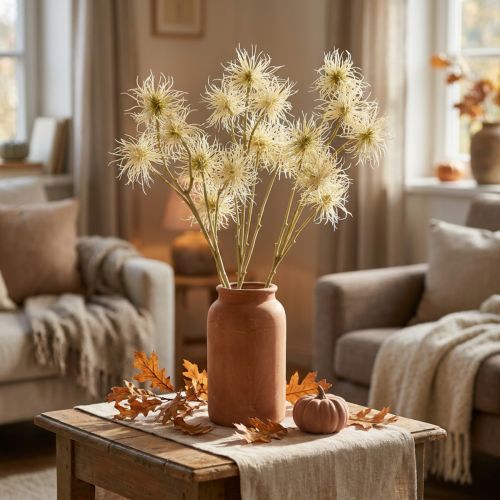 Xanthium artificial flower cream autumn decoration 6 flowers 80cm 3pcs | Floristik24.co.uk