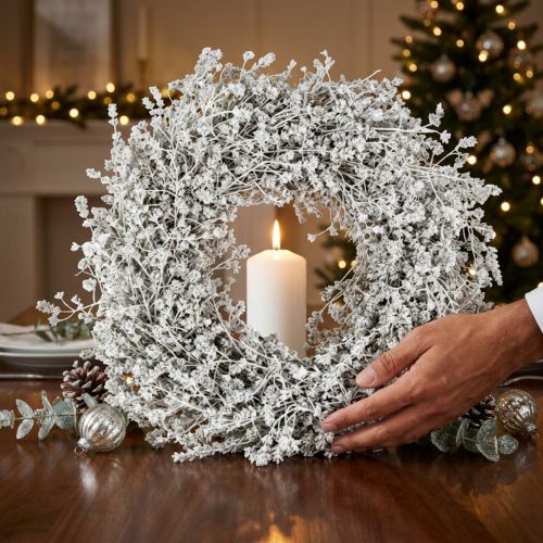 White Linenflower Wreath Ø34cm – Christmas Dried Flower Decoration | Floristik24.co.uk