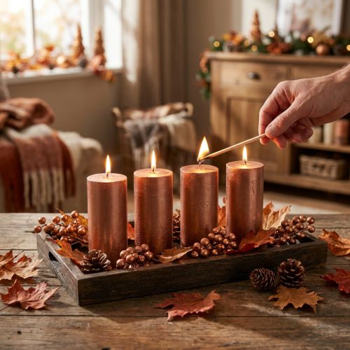 Solid-colored pillar candles, copper metallic, decorative, 50×100mm, set of 4 | Floristik24.co.uk
