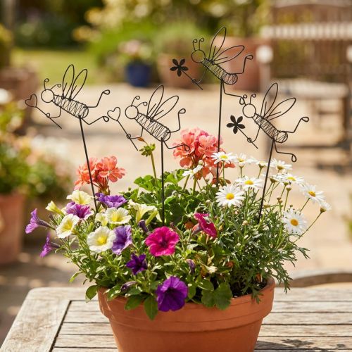 Metal garden stakes Bees Decoration Flower Pot stakes Black 8.5cm 4 pcs | Floristik24.co.uk