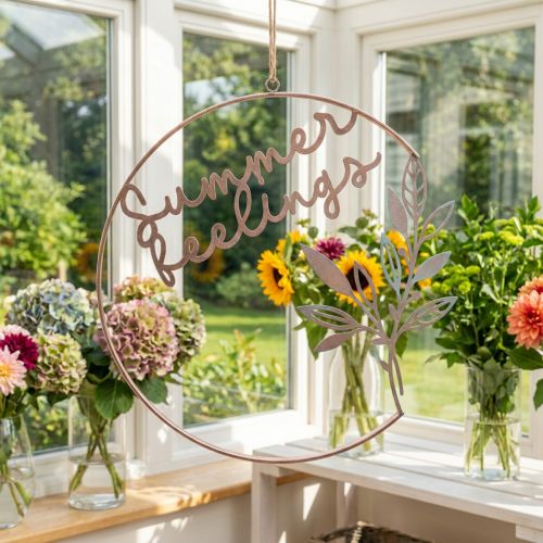 Wall decoration "Summer Feelings" decorative ring, metal summer decoration for hanging, Ø49cm, rose metallic & turquoise | Floristik24.co.uk