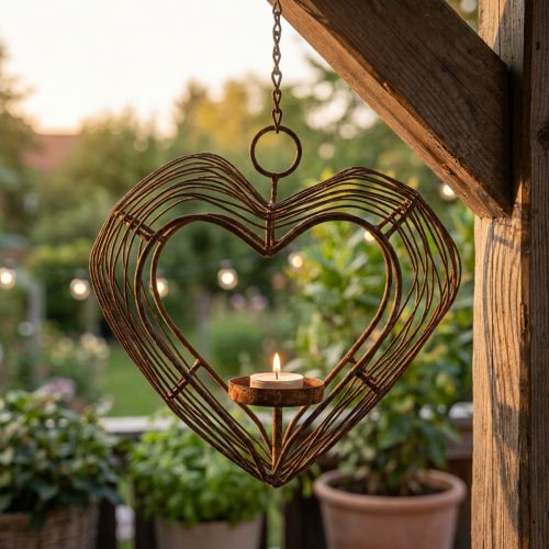 Tea light holder metal hanging decoration rust decoration heart 22×7×20cm | Floristik24.co.uk