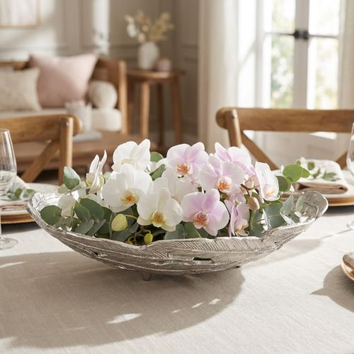 Product Decorative bowl silver metal bowl feathers Ø37cm H9cm