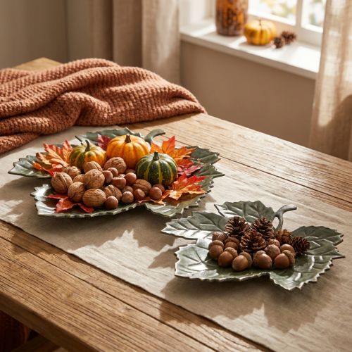 Product Metal decorative autumn leaves decorative bowl Ø33/40cm set of 2