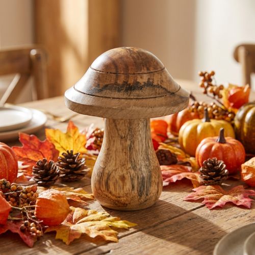 Wooden mushroom with grooves Autumn deco mushroom natural mango wood 10×Ø8cm | Floristik24.co.uk