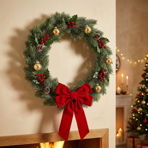 Artificially iced fir wreath, wall decoration, Christmas, green fir, glitter, Ø45cm | Floristik24.co.uk