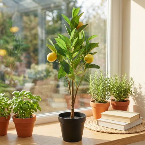 Artificial lemon tree in a pot, Mediterranean decoration, artificial lemon plant, H58cm | Floristik24.co.uk