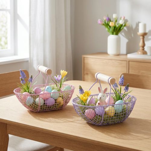 Wire basket with wooden handle, ideal for modern living and stylish decoration, 17cm, 6 pieces | Floristik24.co.uk