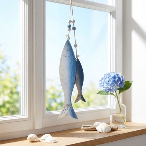 Wooden fish decorative hangers fish blue white 11.5/20cm set of 2 | Floristik24.co.uk