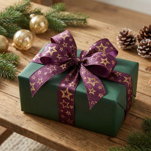 Product Star Ribbon Christmas Ribbon Purple Gold Glamour W25mm L15m