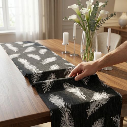 Table runner with feather pattern 30cm x 500cm | Floristik24.co.uk