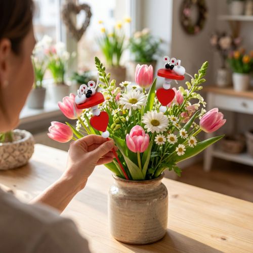Decorative Hearts with Mice on Stick Red 12 Pcs | Floristik24.co.uk