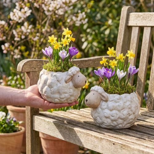 Sheep-shaped ceramic planter, decorative plant bowl for garden and home, 2 pieces | Floristik24.co.uk