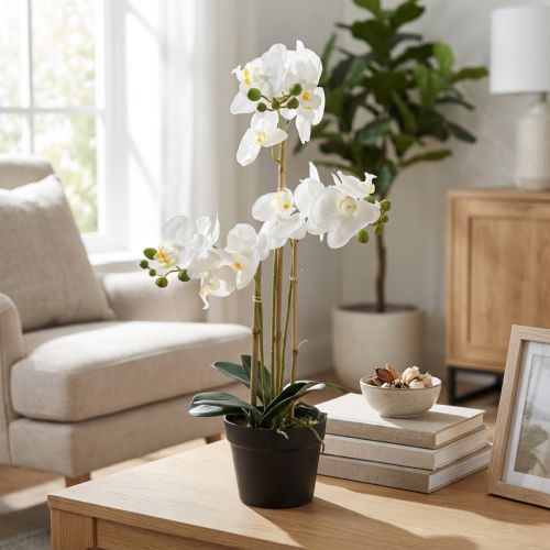 Product Artificial orchid in a pot for a harmonious ambience, white, 60cm
