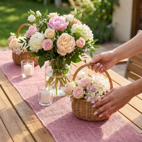 Table runner jute jute ribbon table ribbon pink W15cm L10m | Floristik24.co.uk
