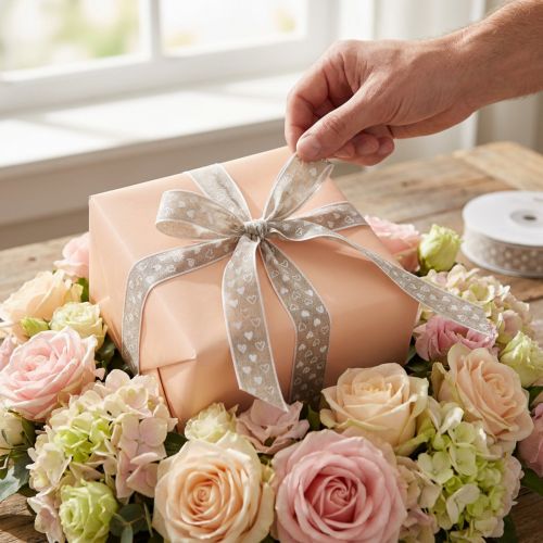 Gift ribbon hearts decorative ribbon beige 25mm 15m | Floristik24.co.uk