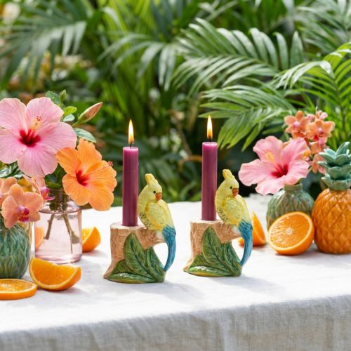 Exotic candle holder ceramic birds hand-painted H14.5cm 2 pcs | Floristik24.co.uk