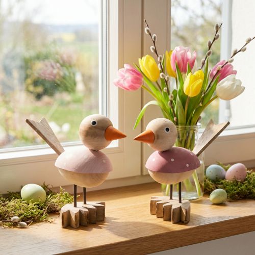 Wooden bird deco figure window decoration spring pink H15cm 2pcs | Floristik24.co.uk