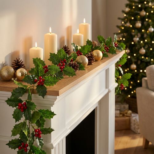 Christmas garland artificial holly Ilex garland 160cm | Floristik24.co.uk