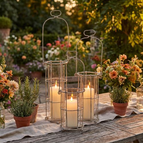 Lantern garden, metal lantern Ø8.5cm H23/18.5/14.5cm set of 3 | Floristik24.co.uk