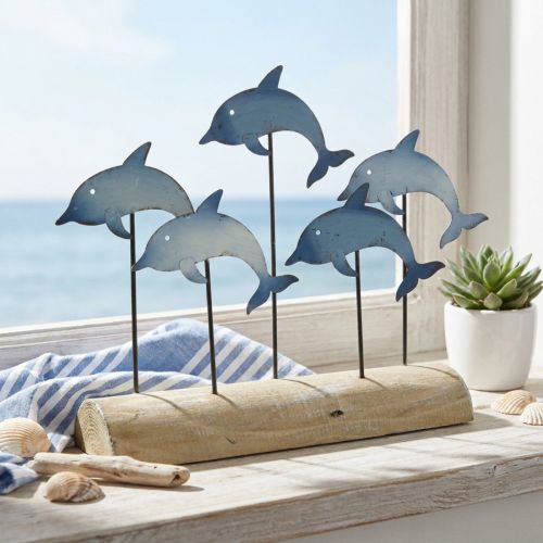 Dolphins to set, sea decoration, maritime metal decoration H24.5cm L32.5cm | Floristik24.co.uk