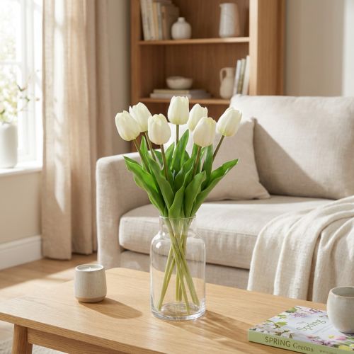 Artificial Tulips White Cream Real Touch 38cm 7 pcs | Floristik24.co.uk