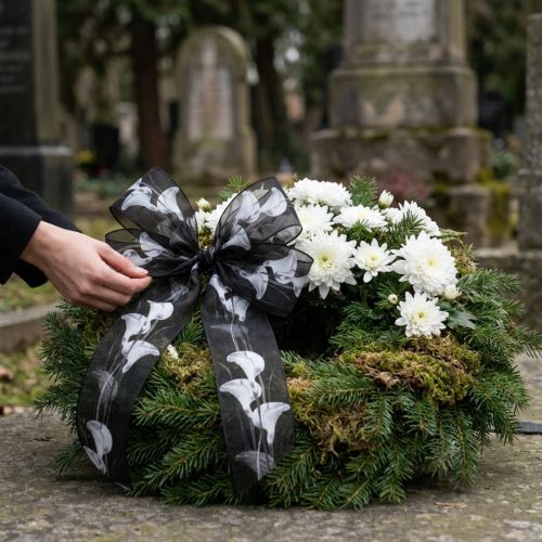 Product Mourning ribbon black with Calla 40mm 15m