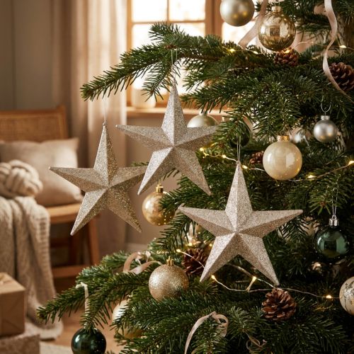 Glitter stars to hang champagne Ø21cm 3pcs | Floristik24.co.uk