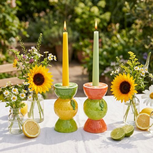 Product Lime and lemon decorative candle holder ceramic H10.5cm 2pcs