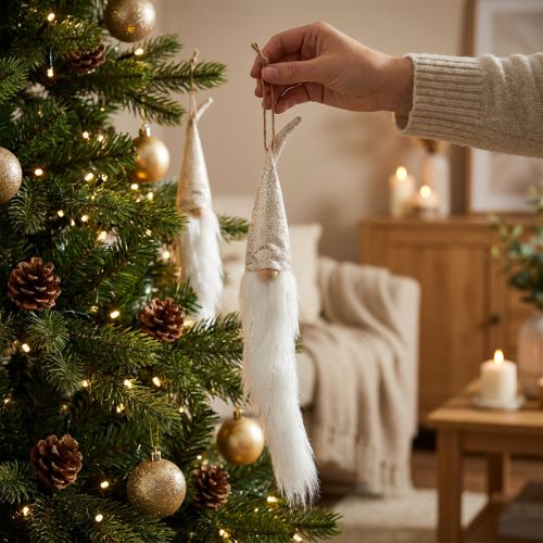 Set of 3 Hanging Gnome Decorations with Long Hat and Beard, Cream, 48cm | Floristik24.co.uk