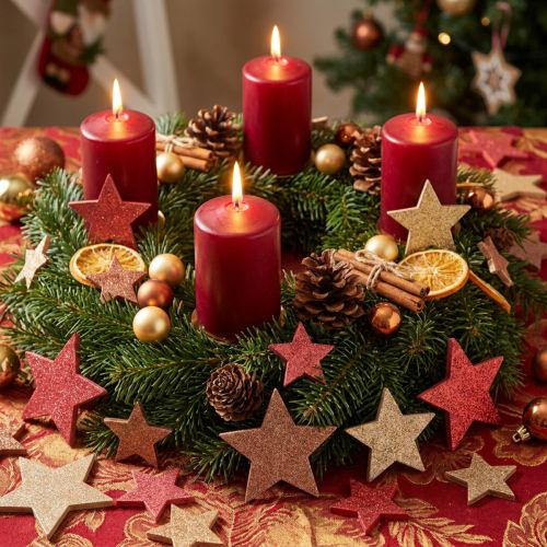 Table decoration stars wood Christmas 3 colours Ø3–5cm 48 pcs | Floristik24.co.uk
