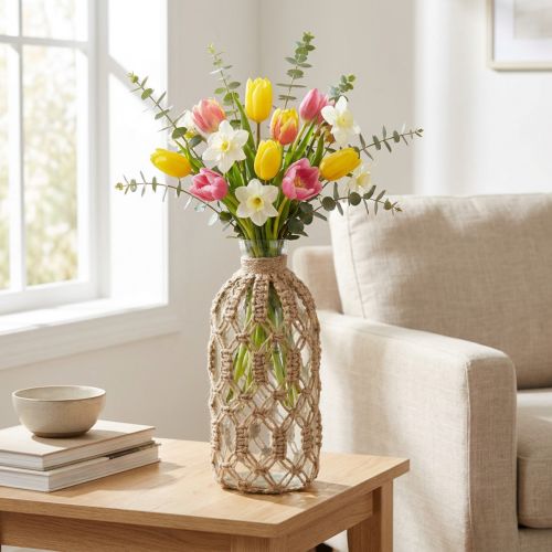 Macrame bottle glass decorative vase natural jute Ø10.5cm H26cm | Floristik24.co.uk