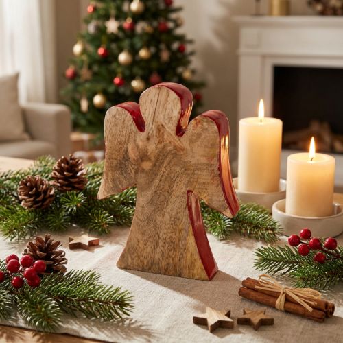 Angel decoration figure wood red, nature 15cm | Floristik24.co.uk
