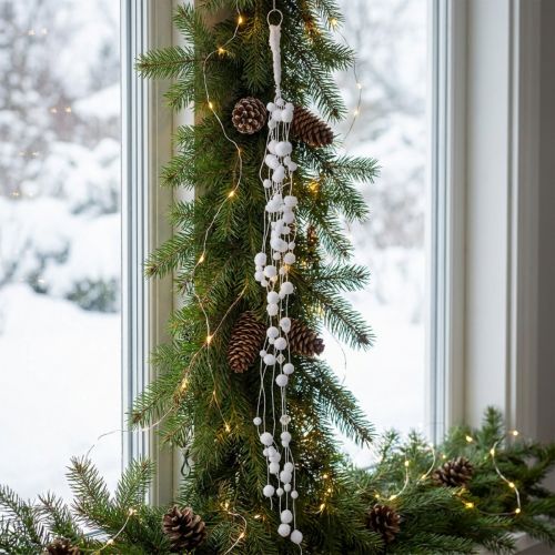 Product Snowball Garland Winter Garland Snowflakes White 72cm