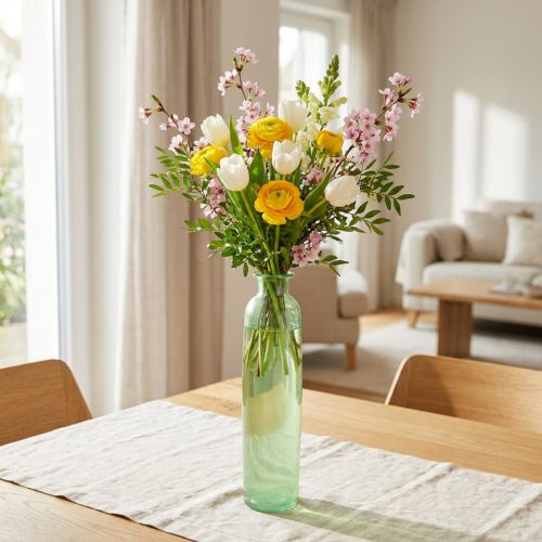 Green Glass Flower Vase – 30cm High, Ø6.5cm Shabby Chic Recycled Decorative Bottle | Floristik24.co.uk