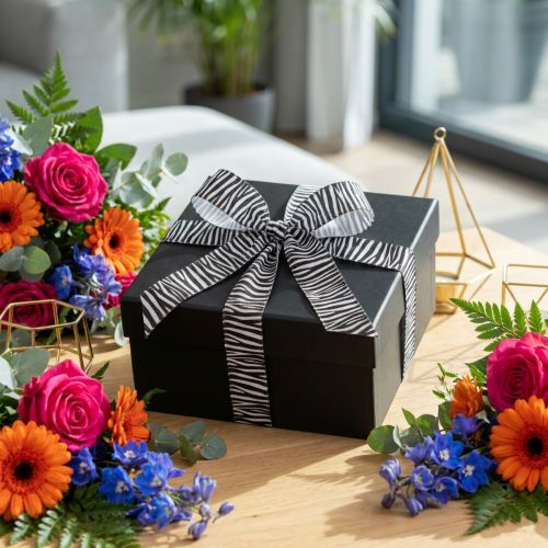 Gift ribbon with zebra print, 25mm wide, 20m long | Floristik24.co.uk