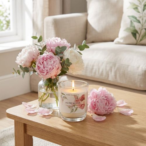 Scented candle in glass peony Peony Blush Ø7.5cm H8.5cm | Floristik24.co.uk