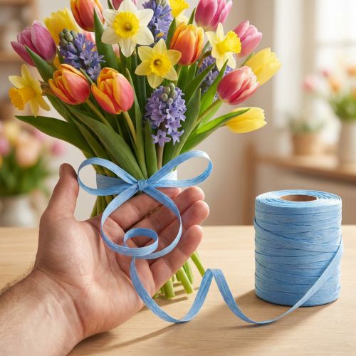 Kraft Blue Curling Ribbon 10mm 100m – Biodegradable Cotton | Floristik24.co.uk