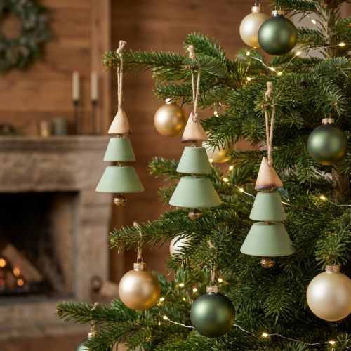 Christmas tree decorations, fir tree for hanging, Christmas green/natural H10cm L24cm 4pcs | Floristik24.co.uk