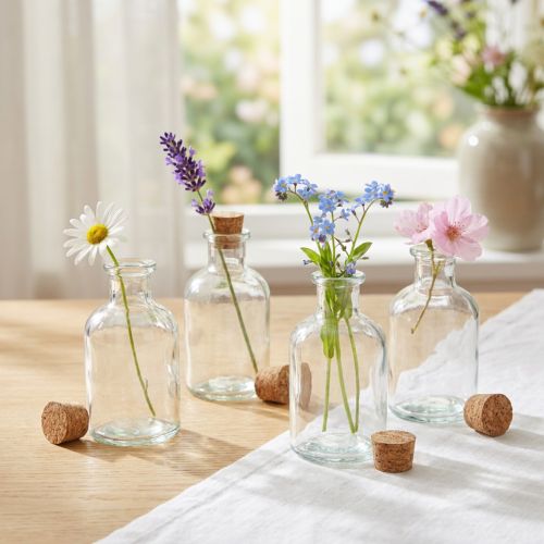 Glass Vase Bottles Decorative Vase with Cork H10.5cm 8 pcs | Floristik24.co.uk