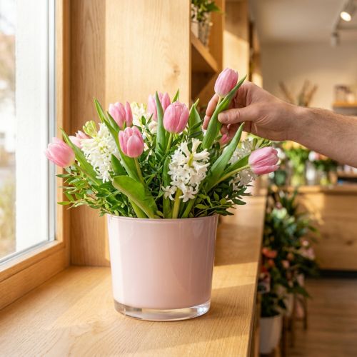 Product Flowerpot glass planter pink glass bucket Ø14.5cm H12.5cm