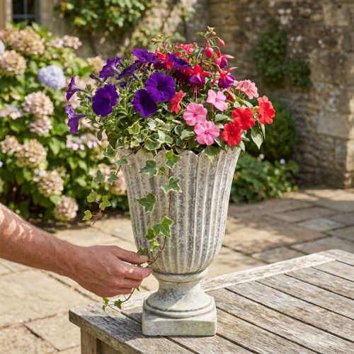 Product Planter Flower pot Antique Cast stone Grey Ø20cm H30.5cm
